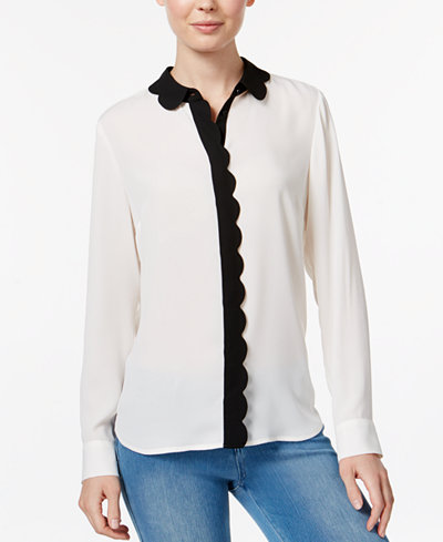 Maison Jules Colorblocked Scallop-Detail Shirt, Only at Macy's