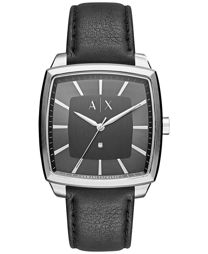 Armani Exchange AX Men's Diamond Accent Black Leather Strap Watch