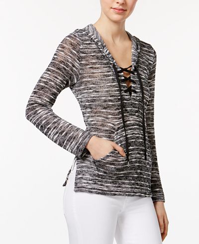 chelsea sky Printed Lace-Up Hoodie, Only at Macy's