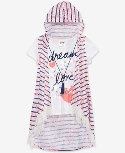 Belle Du Jour 3-Pc. Vest, T-Shirt & Necklace Set, Big Girls (7-16)