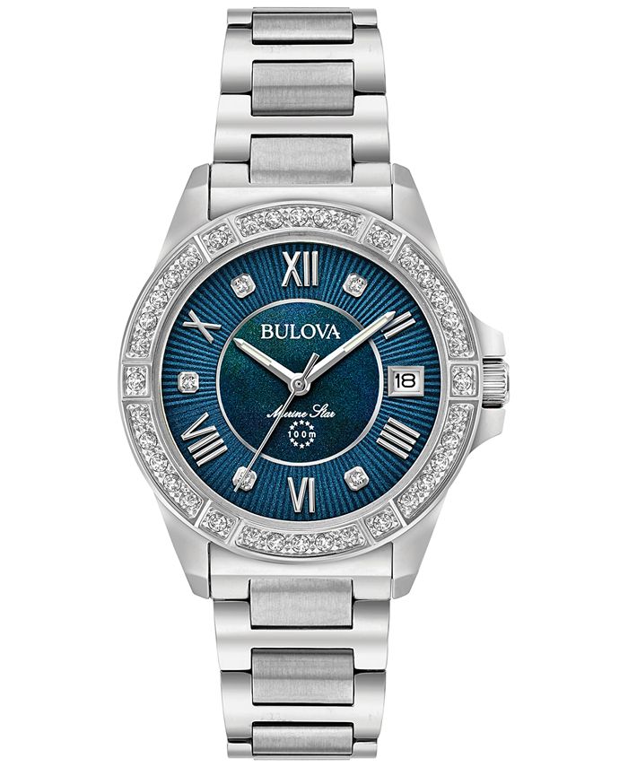 Bulova - Women's Diamond Accent Marine Star Stainless Steel Bracelet Watch 32mm 96R215