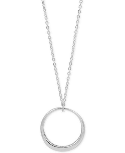Touch of Silver Silver-Tone Pavé Circle Pendant Necklace