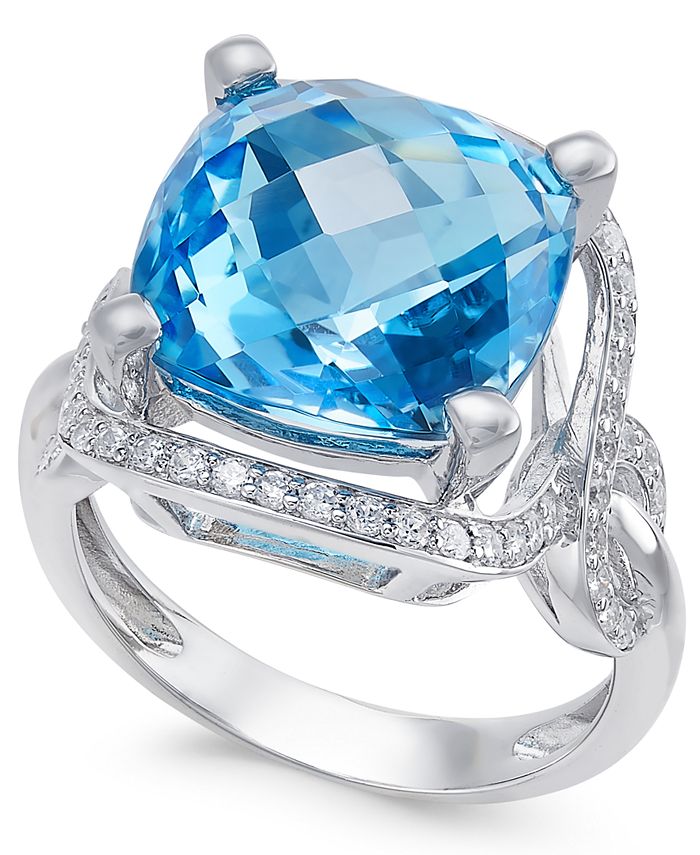 Macy's Blue Topaz (8 ct. t.w.) and Diamond (3/8 ct. t.w.) Ring in 14k ...