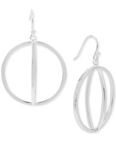 Touch of Silver Silver-Tone Geometric Drop Hoop Earrings