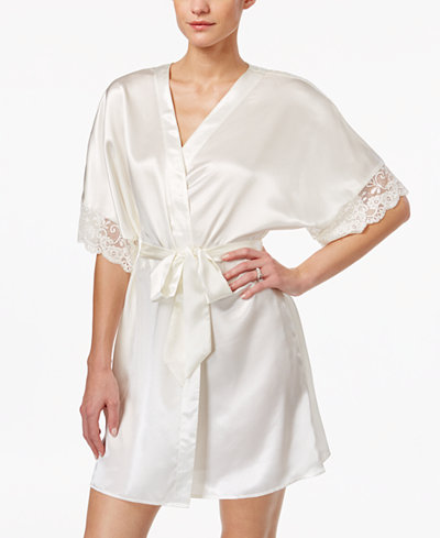 Flora by Flora Nikrooz Emma Lace-Trimmed Charmeuse Wrap Robe