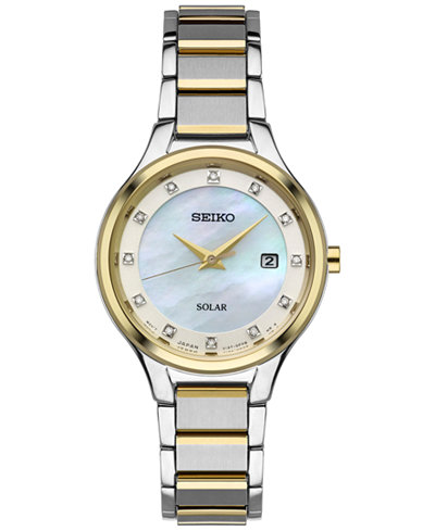 Seiko Women's Solar Dress Diamond Accent Two-Tone Stainless Steel Bracelet Watch 29mm SUT318