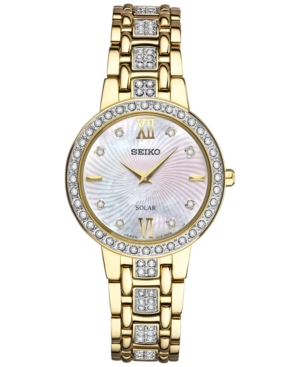 image of Seiko Women-s Solar Dress Swarovski Crystal Gold-Tone Stainless Steel Bracelet Watch 28mm SUP364