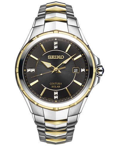 Seiko Men's Solar Coutura Diamond Accent Two-Tone Stainless Steel Bracelet Watch 42mm SNE444