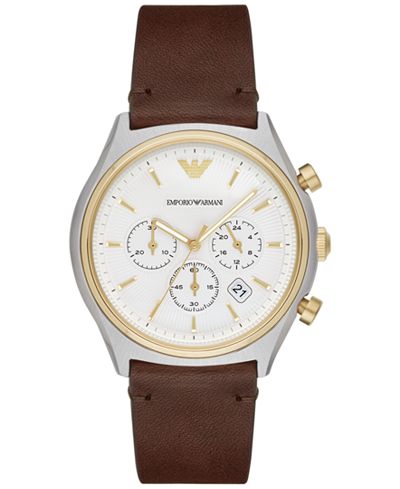 Emporio Armani Men's Chronograph Brown Leather Strap Watch 43mm AR11033