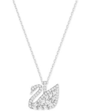 image of Swarovski Silver-Tone Pave Swan Pendant Necklace
