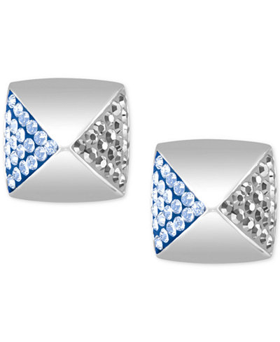 Swarovski Silver-Tone Clear and Light Blue Crystal Square Stud Earrings