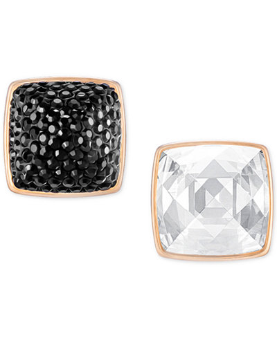Swarovski Rose Gold-Tone Black and Clear Crystal Front-Back Earrings