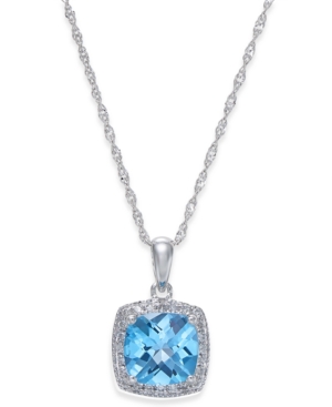 image of Blue Topaz (1-1/2 ct. t.w.) and Diamond (1/10 ct. t.w.) Pendant Necklace in 14k White Gold
