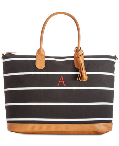 Cathy's Concepts Personalized Black Striped Canvas Oversized Weekender Tote