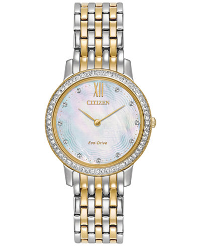 Citizen Eco-Drive Women's Silhouette Crystal Jewelry Two-Tone Stainless Steel Bracelet Watch 29mm EX1484-57D