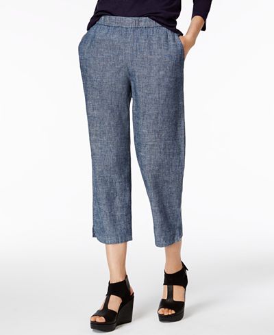 Eileen Fisher Hemp-Organic Cotton Chambray Cropped Pants