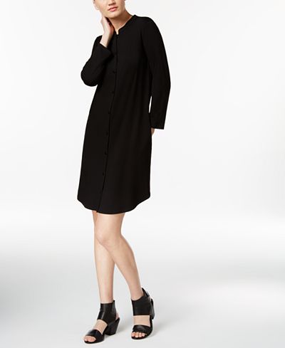 Eileen Fisher Jersey Mandarin-Collar Shift Dress
