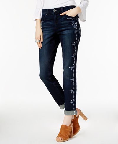 INC International Concepts Embroidered Unicorn Wash Boyfriend Jeans, Only at Macy's