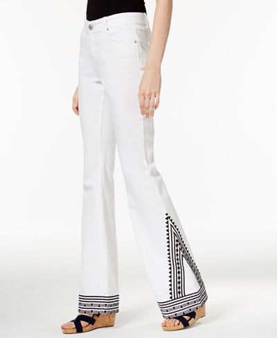 INC International Concepts Embroidered White Wash Flared Jeans, Only at Macy's