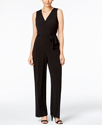 NY Collection Petite Surplice Belted Wide-Leg Jumpsuit - Macy's