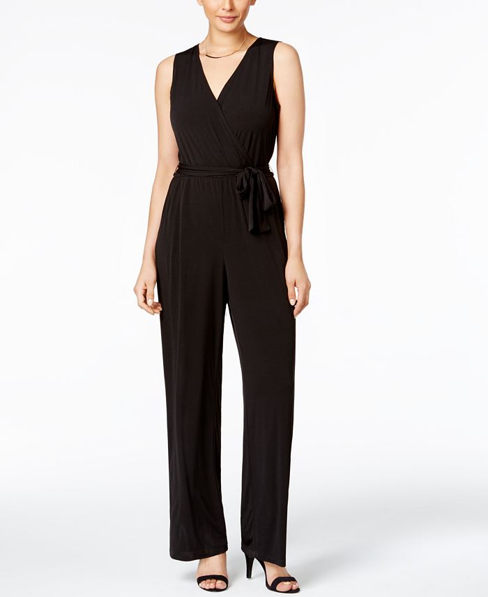 NY Collection - Petite Surplice Belted Wide-Leg Jumpsuit