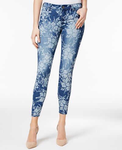 Kut from the Kloth Floral-Print Indigo Wash Skinny Ankle Jeans