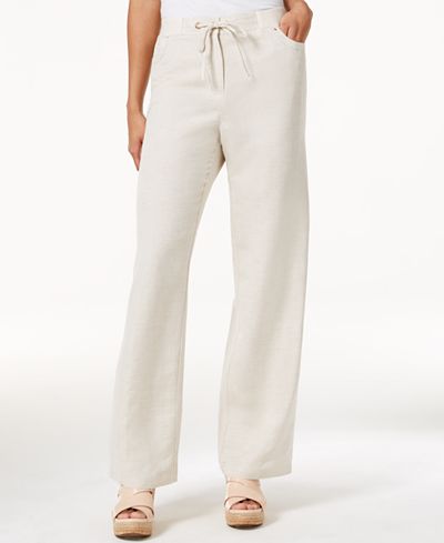 JM Collection Petite Linen-Blend Drawstring Pants, Only At Macy's ...