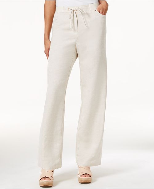 JM Collection Petite Linen-Blend Drawstring Pants, Created for Macy's ...