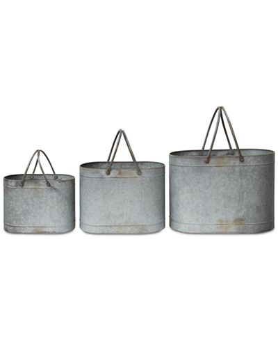 Tin Buckets with Twin Handles, Set of 3