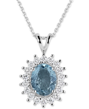 image of Aquamarine (2-1/2 ct. t.w.) and Diamond (3/4 ct. t.w.) Oval Pendant Necklace in 14k White Gold