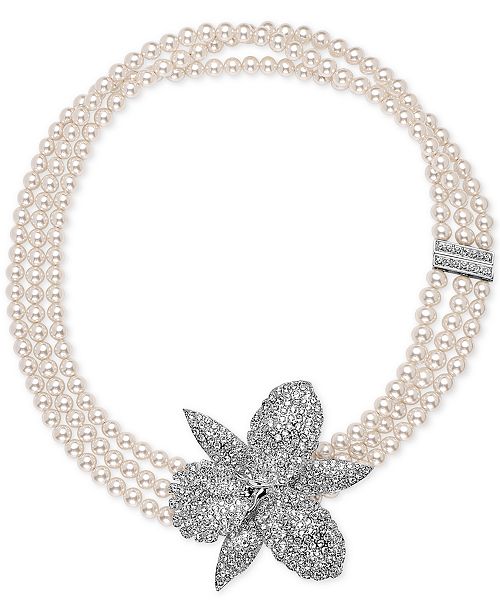Pav Striped Necklace in Silver-Tone