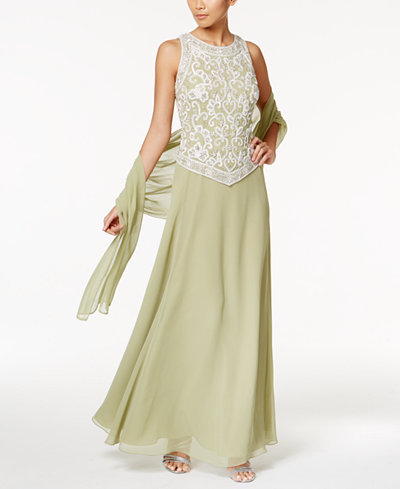 J Kara Embellished Mock 2-Pc. Gown and Shawl