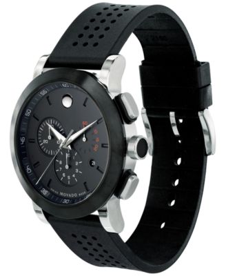 Movado Men's Swiss Museum Sport Chronograph Black Perforated Rubber Strap Watch 44mm 0606545