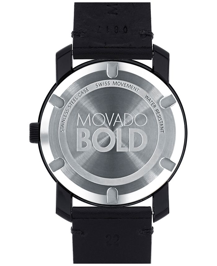 Movado - Men's Swiss Bold Black Leather Strap Watch 42mm 3600306