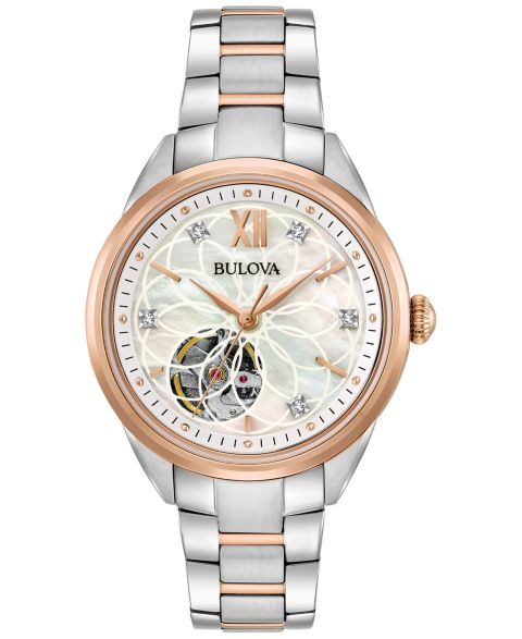 Женские часы Bulova Automatic Diamond Accent Two-Tone Stainless Steel Bracelet Watch 34mm 98P170