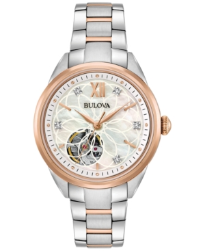 image of Bulova Women-s Automatic Diamond Accent Two-Tone Stainless Steel Bracelet Watch 34mm 98P170