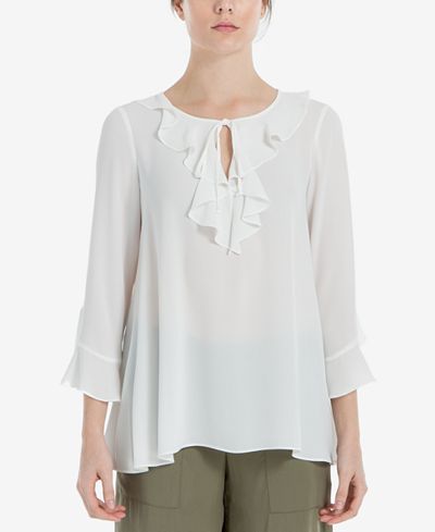 Max Studio London Ruffled Three-Quarter-Sleeve Blouse