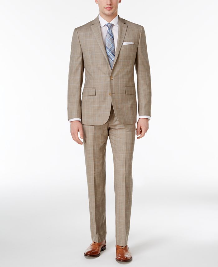 Ryan Seacrest Distinction Slim-Fit Tan Plaid Suit Separates, Created ...