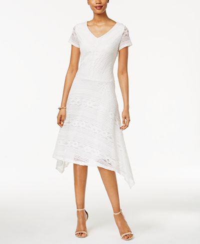 Sangria Lace Handkerchief-Hem A-line Dress