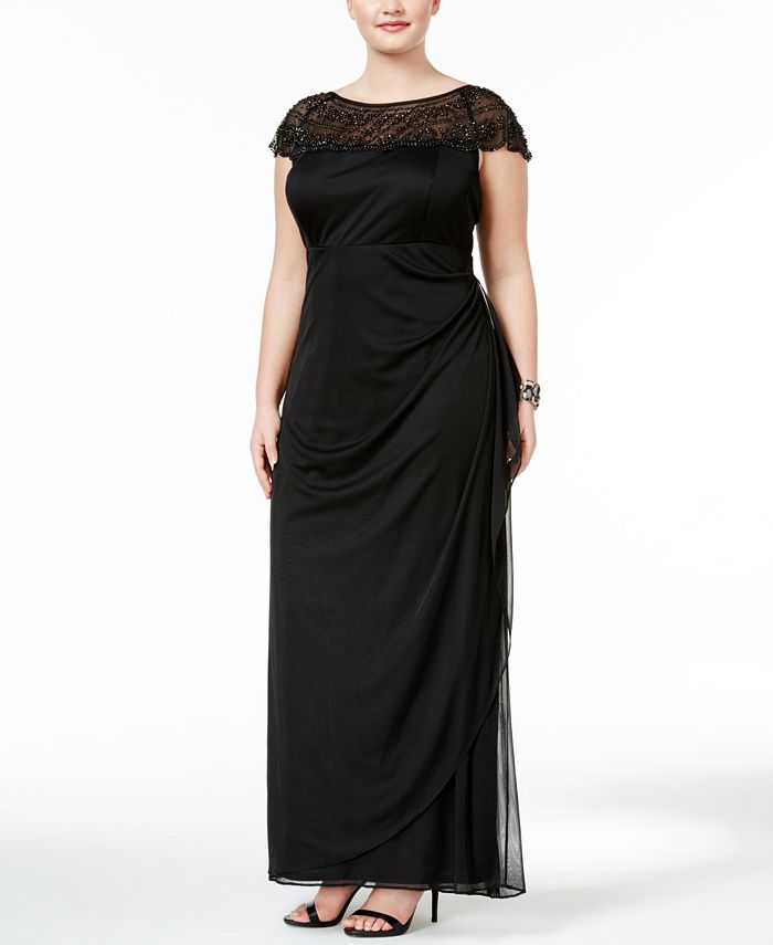 MSK Plus Size Embellished Ruched Cascade Gown - Macy's