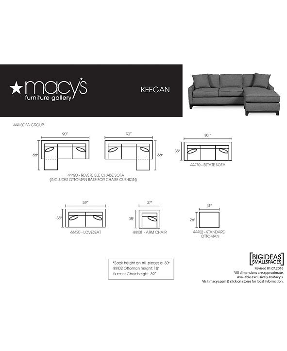 Furniture Keegan 90" 2Piece Fabric Reversible Chaise Sectional Sofa