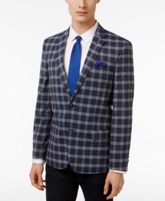 Ben Sherman - Men's Slim-Fit Blue and Gray Windowpane Sport Coat