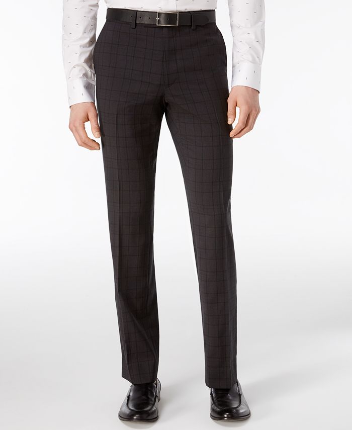 Nick Graham Men's Slim Fit Stretch Charcoal Plaid Suit - Macy's