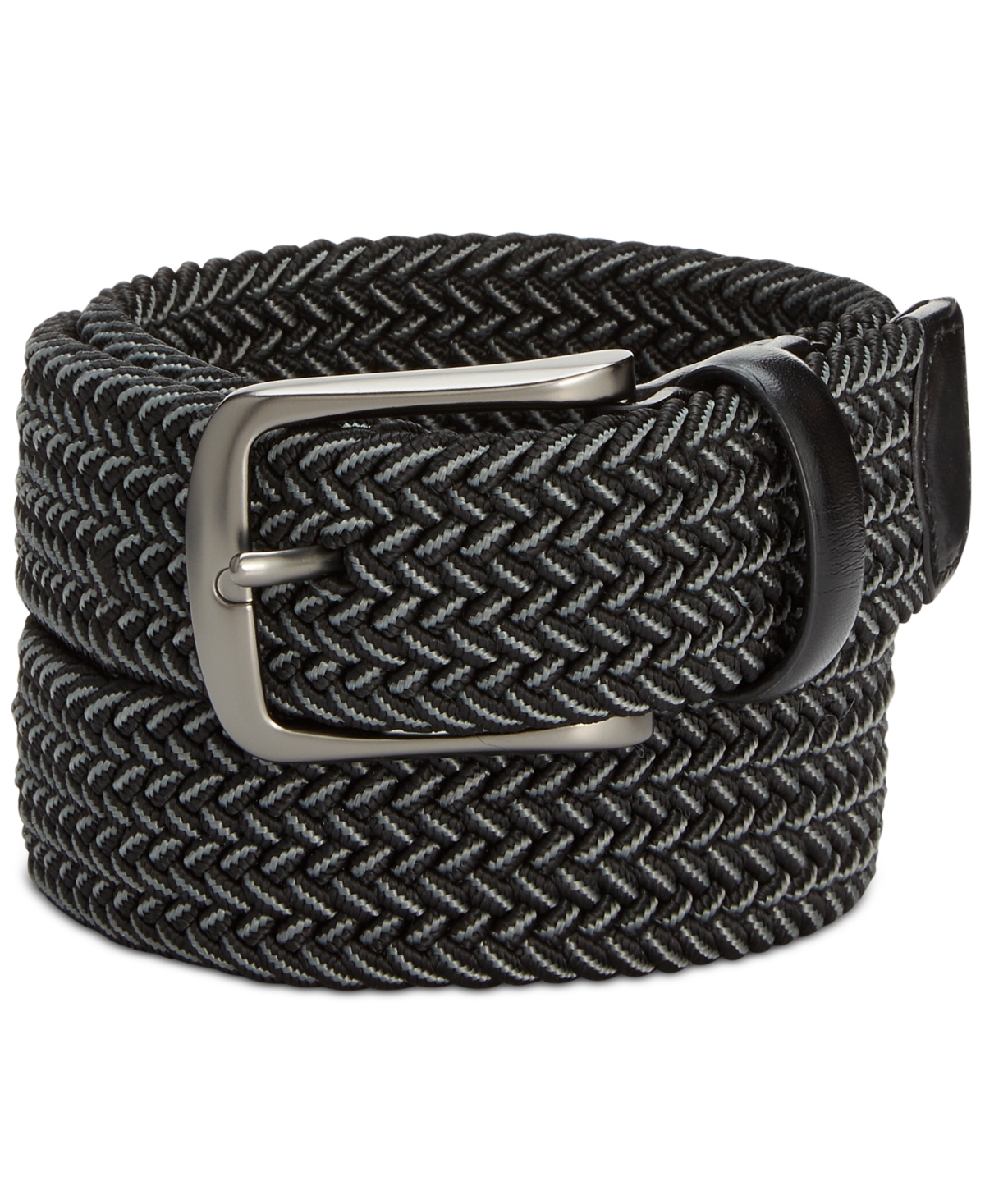 Perry Ellis Portfolio Men's Webbed Leather-trim Belt In Black,grey