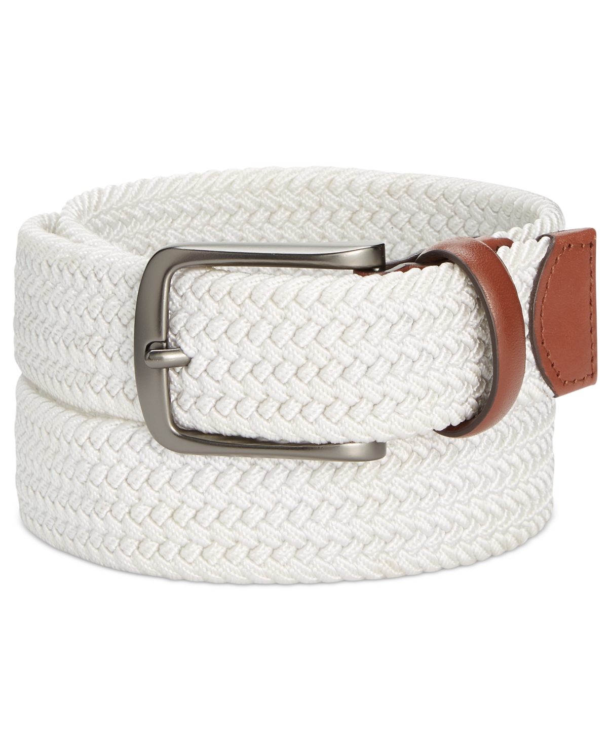 Men's Webbed Leather-Trim Belt - Navy