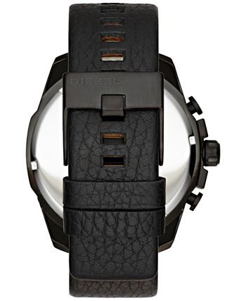 Mega Black Watch Chronograph Strap Macy\'s Diesel Chief DZ4323 Men\'s Iridescent Crystal 51mm - Leather