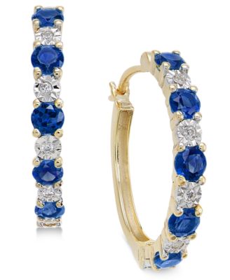 Macy's - Gemstone (3/4 ct. t.w.) and Diamond Accent Hoop Earrings in 14k Gold
