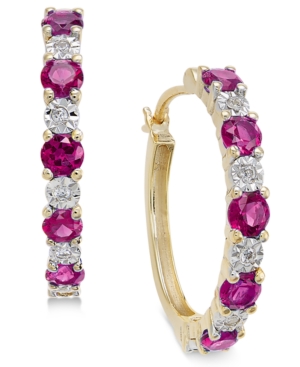 image of Sapphire (3/4 ct. t.w.) and Diamond Accent Hoop Earrings in 14k Gold (Also Emerald and Certified Ruby)