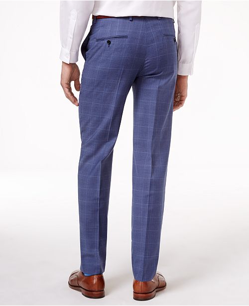 Tommy Hilfiger Men's Slim-Fit Medium Blue Plaid Stretch Dress Pants ...