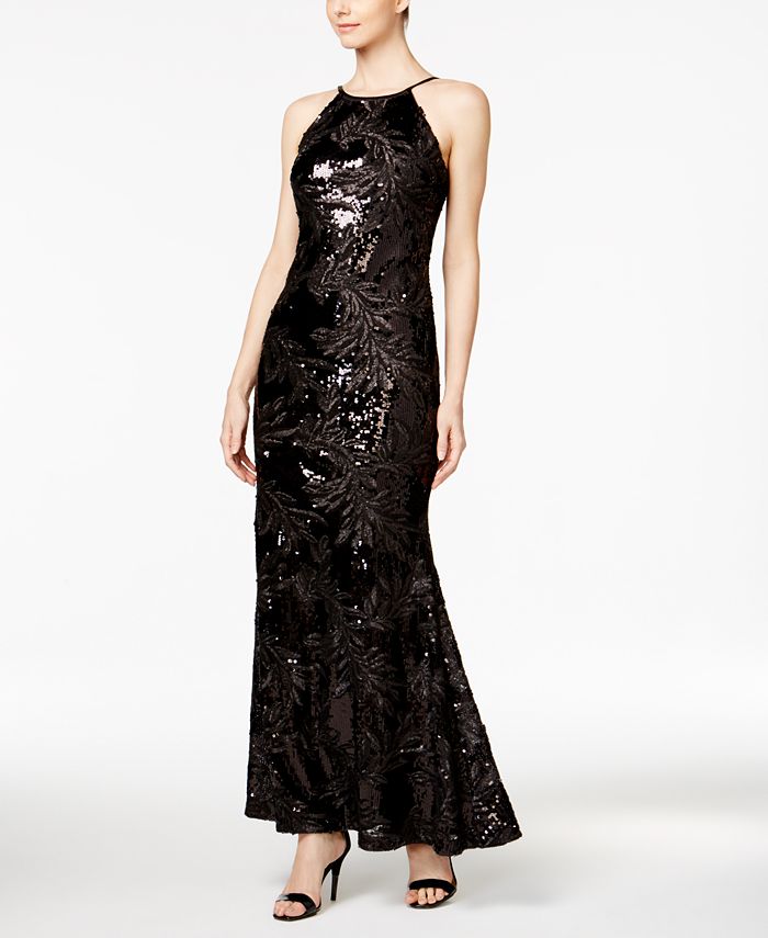 Calvin Klein Sequined Leaf Open-Back Gown & Reviews - Dresses - Women ...